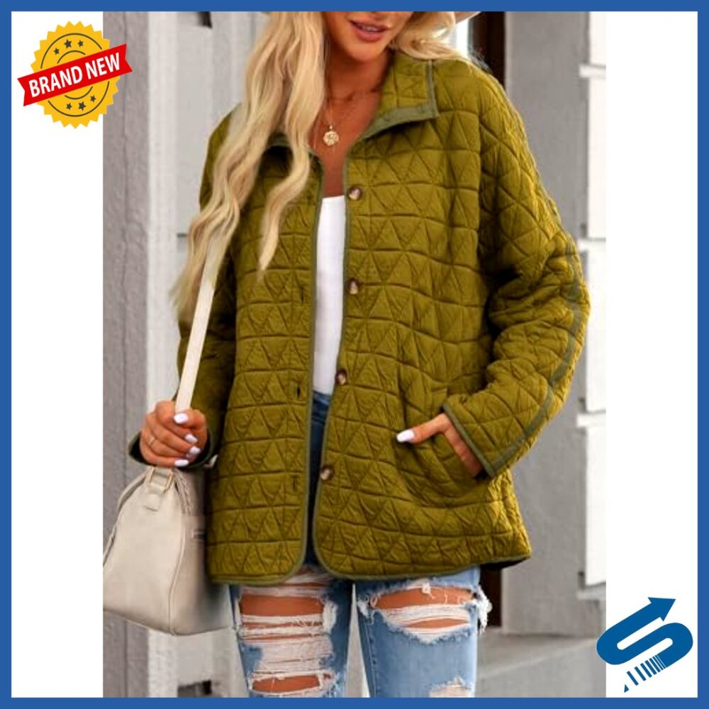 Lightweight Diamond Quilted Jacket Button Down Pu… - image 5